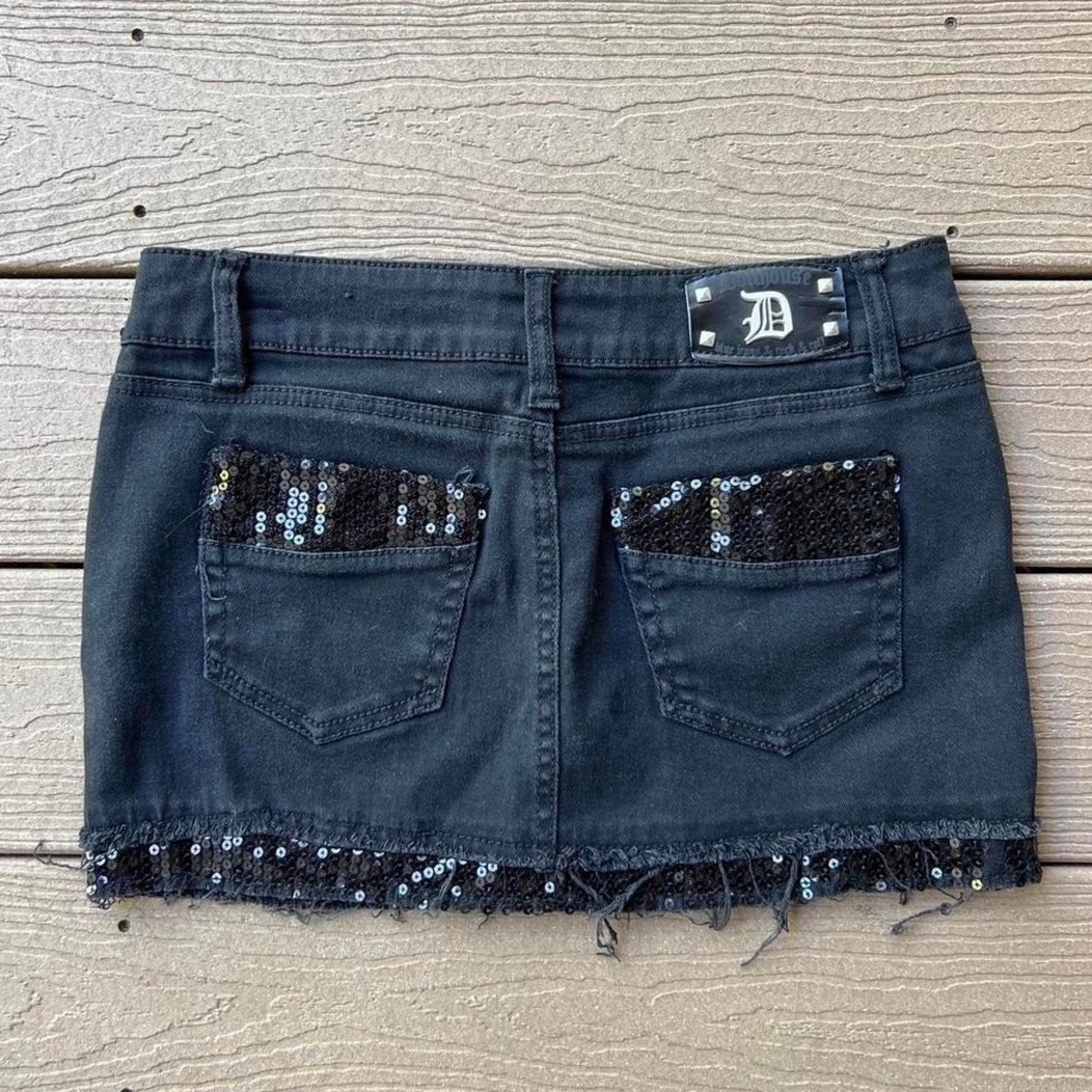 Vintage Y2K Dollhouse Black Sequin Mini Skirt Size Small Goth Grunge